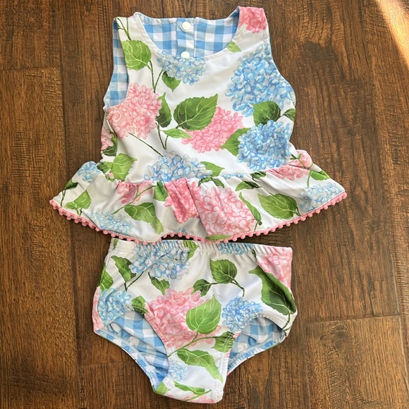Mud Pie Other - Mud Pie hydrangea and gingham tankini toddler girl swim suit